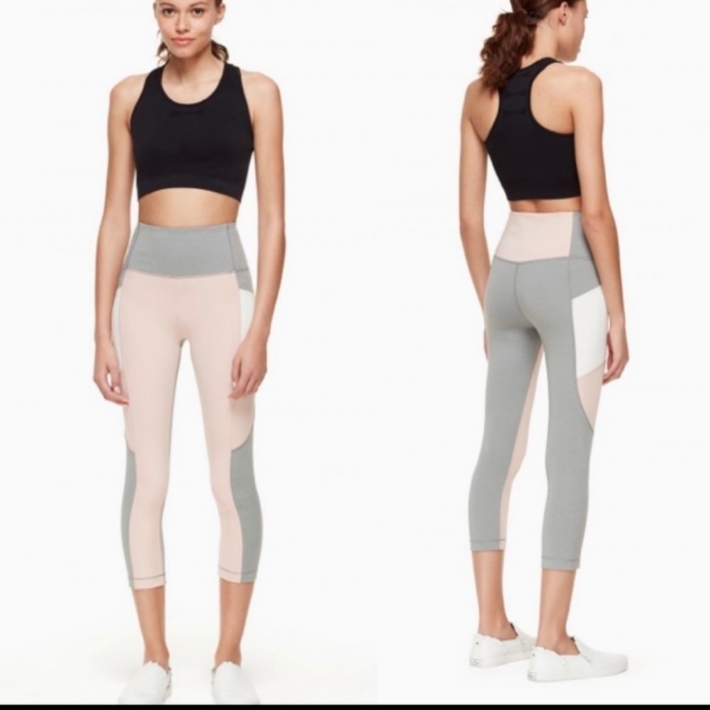 Kate Spade Pink Grey and White Color Block Cropped Leggings